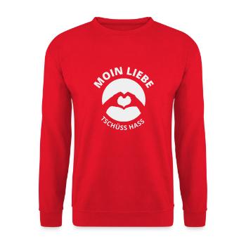 Moin Liebe Tschüss Hass, Herz - Unisex Pullover - Rot - Vorne - Alina (178cm) & Michal (187cm)