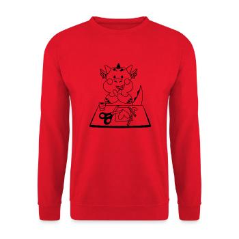 Drache an einer Handwerksstation schwarz - Unisex Pullover - Rot - Vorne - Alina (178cm) & Michal (187cm)