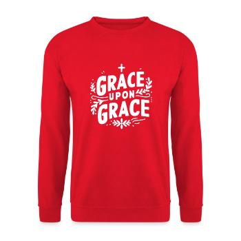 Gnade über Gnade - Unisex Pullover - Rot - Vorne - Alina (178cm) & Michal (187cm)