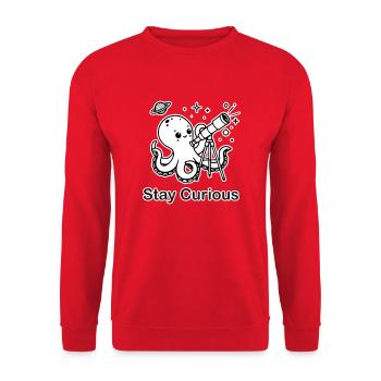 Octopus looking through telescope - Stay Curious - Unisex Sweatshirt - red - Front - Alina (178cm) & Michal (187cm)