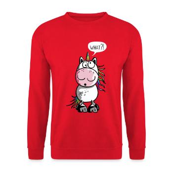 Lustiges Einhorn - Unisex Pullover - Rot - Vorne - Alina (178cm) & Michal (187cm)