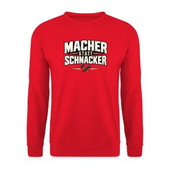 Macher statt Schnacker – Lustiger Handwerker Spruc - Unisex Pullover - Rot - Vorne - Alina (178cm) & Michal (187cm)
