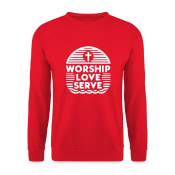 Adorer, Aimer, Servir - Sweat-shirt Unisexe - rouge - Devant - Alina (178cm) & Michal (187cm)