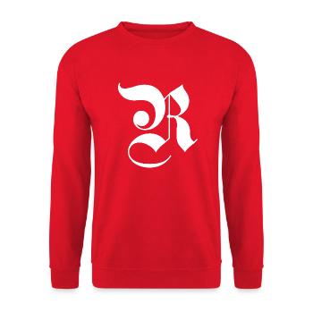 R gotischer Buchstabe. - Unisex Pullover - Rot - Vorne - Alina (178cm) & Michal (187cm)