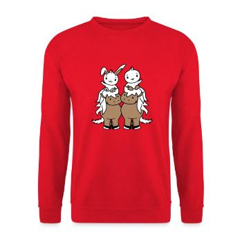 2 Hase Vogel Pferd reiten Reiter Pferdchen winken - Unisex Pullover - Rot - Vorne - Alina (178cm) & Michal (187cm)