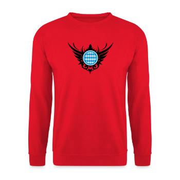 Bayern Wappen Blau Weiß mit Flügel - Unisex Pullover - Rot - Vorne - Alina (178cm) & Michal (187cm)
