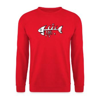 Skelettfisch im Kontrast - Unisex Pullover - Rot - Vorne - Alina (178cm) & Michal (187cm)