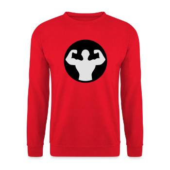 Bodybuilding Muskelprotz 05 2farbig - Unisex Pullover - Rot - Vorne - Alina (178cm) & Michal (187cm)