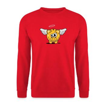 Sparschwein mit Flügel und Heiligenschein - Unisex Pullover - Rot - Vorne - Alina (178cm) & Michal (187cm)