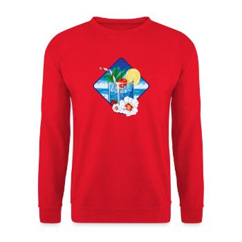 Tropischer Stranddrink im Eisglas - Unisex Pullover - Rot - Vorne - Alina (178cm) & Michal (187cm)