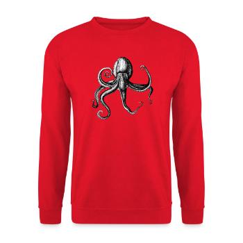 Monochrome Tintenkrake Illustration - Unisex Pullover - Rot - Vorne - Alina (178cm) & Michal (187cm)