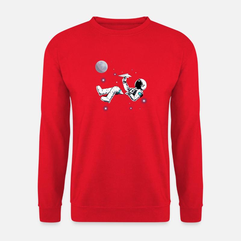 Astronaut. Astronaut spielt. Papierflieger - Unisex Pullover - Rot