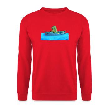 Hecht im Ruderboot - Unisex Pullover - Rot - Vorne - Alina (178cm) & Michal (187cm)
