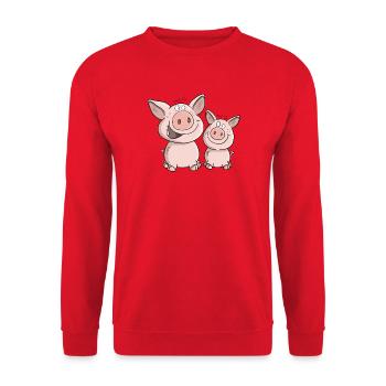 Two Little Pigs In Happiness I Cartoon Pigs - Unisex Sweatshirt - red - Front - Alina (178cm) & Michal (187cm)