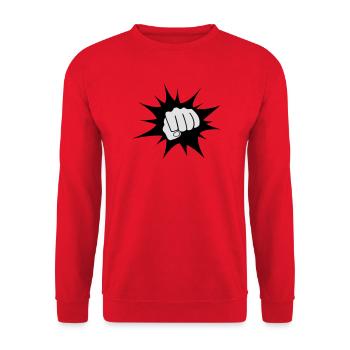 Kraftvolle Faust-Design Shirt - Unisex Pullover - Rot - Vorne - Alina (178cm) & Michal (187cm)