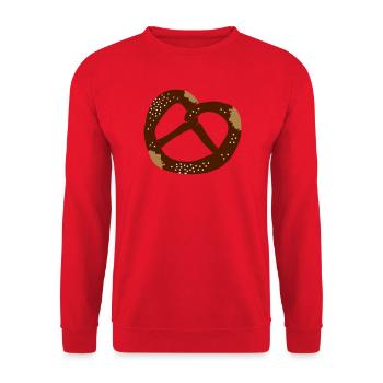 Eine Laugenbrezel mit grobkörnigem Salz - Unisex Pullover - Rot - Vorne - Alina (178cm) & Michal (187cm)