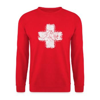 Schweiz 🇨🇭 Suisse Schweizer Fahne - Unisex Pullover - Rot - Vorne - Alina (178cm) & Michal (187cm)