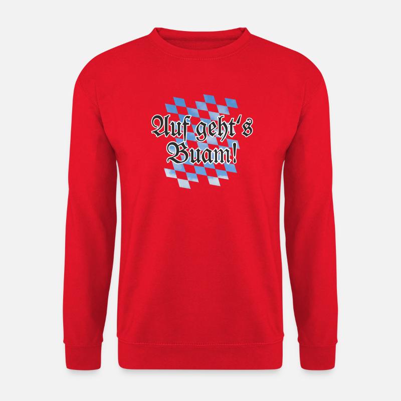 Auf geht's Buam Bayern Spruch mit Rauten - Unisex Pullover - Rot