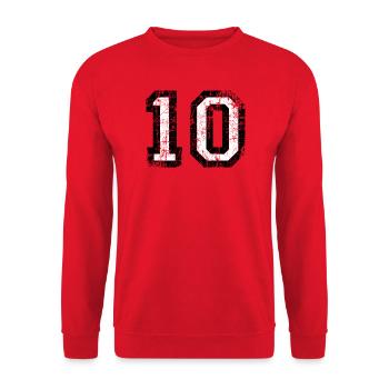 Zahl 10 (Vintage Weiß) 10. Geburtstag Nr. 10 - Unisex Pullover - Rot - Vorne - Alina (178cm) & Michal (187cm)