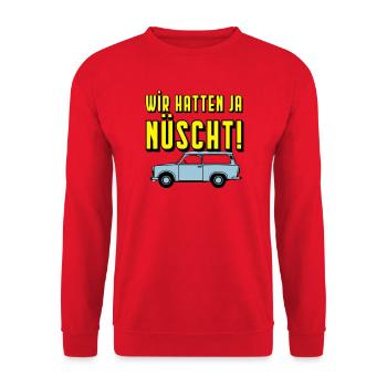  Universal Kombi , Wir hatten ja nüscht!(25 - Unisex Pullover - Rot - Vorne - Alina (178cm) & Michal (187cm)