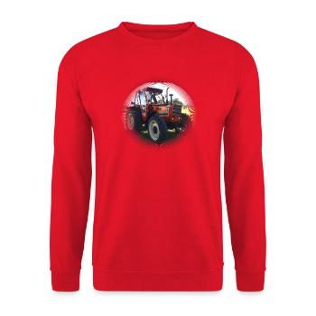 Roter Traktor Feldlandschaft - Unisex Pullover - Rot - Vorne - Alina (178cm) & Michal (187cm)