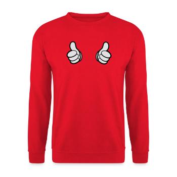 Comic Daumen, Style, Doppel Daumen,i bims - Unisex Pullover - Rot - Vorne - Alina (178cm) & Michal (187cm)
