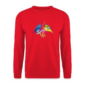 Surfing Regenbogen Surfboard Splash Typografie - Unisex Pullover - Rot - Vorne - Alina (178cm) & Michal (187cm)