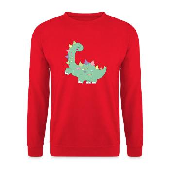 kleiner grüner Dinosaurier mit bunten Punkten - Unisex Pullover - Rot - Vorne - Alina (178cm) & Michal (187cm)