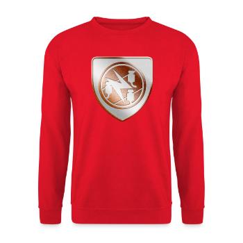 Elektriker Wappen Schild in 3D - Unisex Pullover - Rot - Vorne - Alina (178cm) & Michal (187cm)
