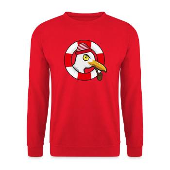 Cool seagull with hat pipe and lifebuoy - Unisex Sweatshirt - red - Front - Alina (178cm) & Michal (187cm)