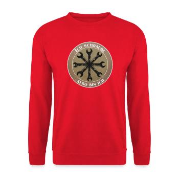Ich schraube, also bin ich! - Unisex Pullover - Rot - Vorne - Alina (178cm) & Michal (187cm)