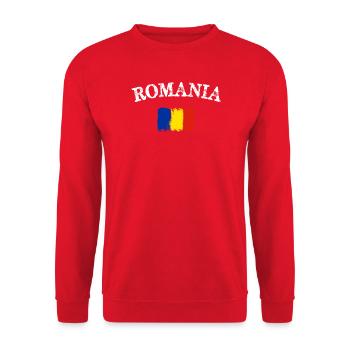 Rumänische Flagge Pinselstrich Vintage - Unisex Pullover - Rot - Vorne - Alina (178cm) & Michal (187cm)
