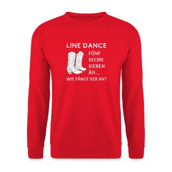 Line Dance Scherzfrage: Wie fängt der an? - Unisex Pullover - Rot - Vorne - Alina (178cm) & Michal (187cm)