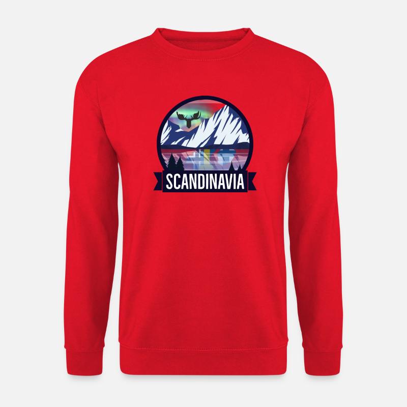 Nordische Landschaft mit Nordlichtern - Unisex Pullover - Rot