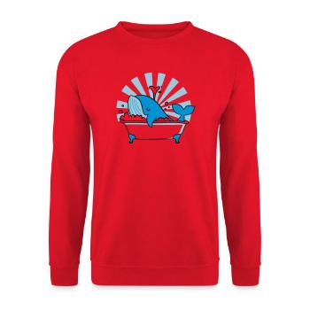 Whale in the Bathtub – Funny Ocean Design - Unisex Sweatshirt - red - Front - Alina (178cm) & Michal (187cm)