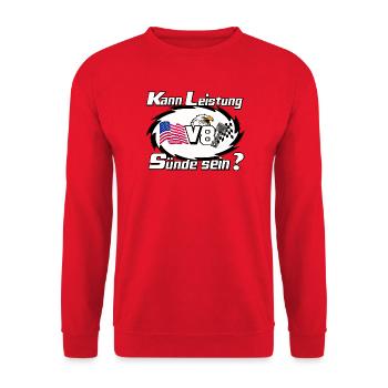 V8,Muscle-Car,Werkstatt,Garage,V8 Leistung(25) - Unisex Pullover - Rot - Vorne - Alina (178cm) & Michal (187cm)