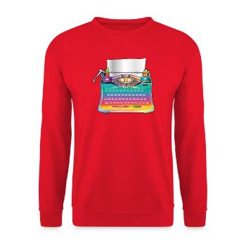kunterbunte antike Schreibmaschine für Retro Fans - Unisex Pullover - Rot - Vorne - Alina (178cm) & Michal (187cm)