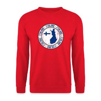 Finland Map Circular Crest with Flag - Unisex Sweatshirt - red - Front - Alina (178cm) & Michal (187cm)