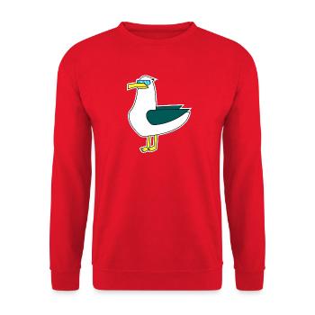 Coole Möwe mit Sonnenbrille - Unisex Pullover - Rot - Vorne - Alina (178cm) & Michal (187cm)