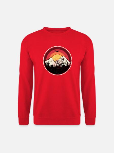 Sunset Peaks Mountain Round Illustration - Unisex Pullover - Rot