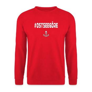 Ostseegöre mit Anker V.2 - Urlaubsreif - Unisex Pullover - Rot - Vorne - Alina (178cm) & Michal (187cm)