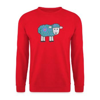 Spiralfarbenes Schäfchen Muster - Unisex Pullover - Rot - Vorne - Alina (178cm) & Michal (187cm)