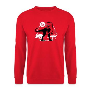 Dinosaurier 5 Jahre T-Shirt - Unisex Pullover - Rot - Vorne - Alina (178cm) & Michal (187cm)