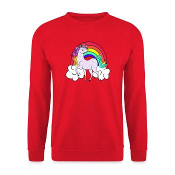 Einhorn mit Regenbogen und Wolken - Unisex Pullover - Rot - Vorne - Alina (178cm) & Michal (187cm)