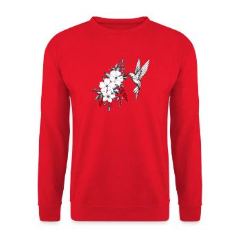 fleurs de cerisier et hibiscus, petit oiseau colib - Sweat-shirt Unisexe - rouge - Devant - Alina (178cm) & Michal (187cm)