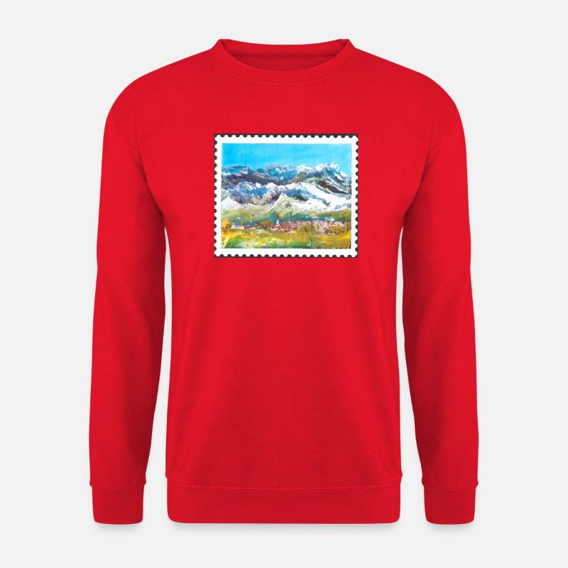 Berglandschaft mit Dorf - Unisex Pullover - Rot