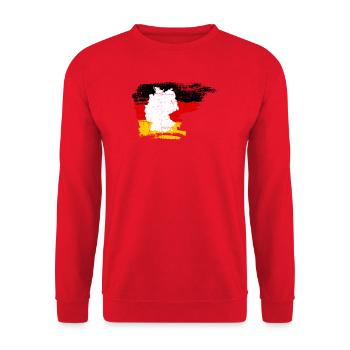 Deutschlandkarte in Flag Brush - Unisex Pullover - Rot - Vorne - Alina (178cm) & Michal (187cm)