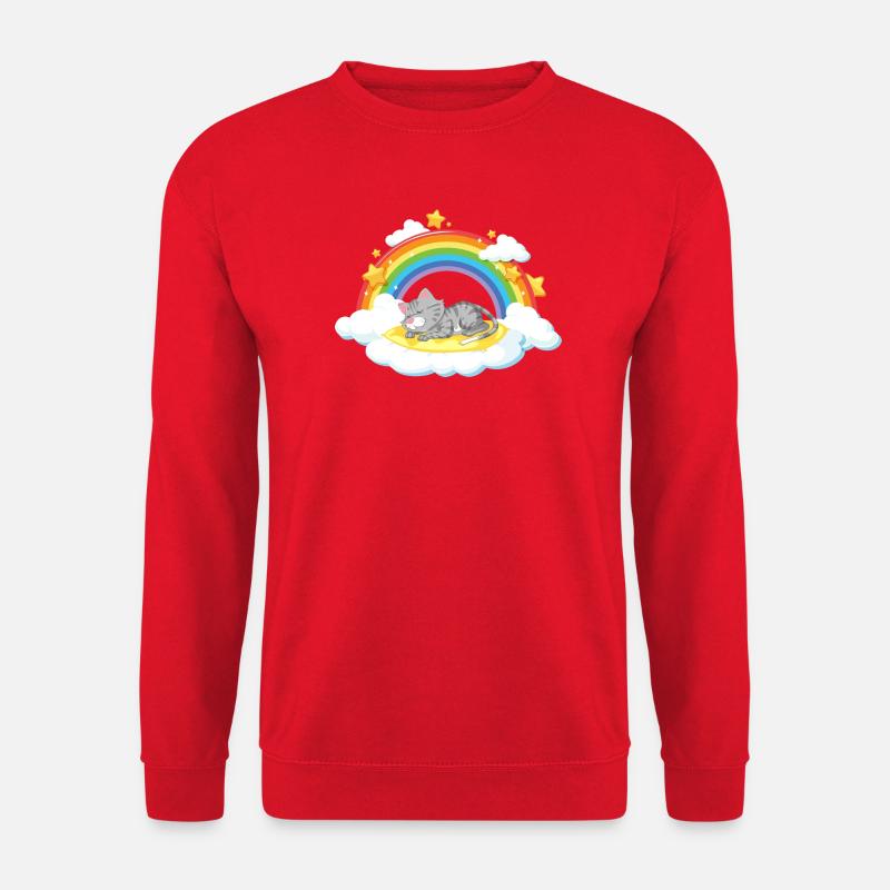 Dreaming Cat on Rainbow Cloud - Unisex Sweatshirt - red