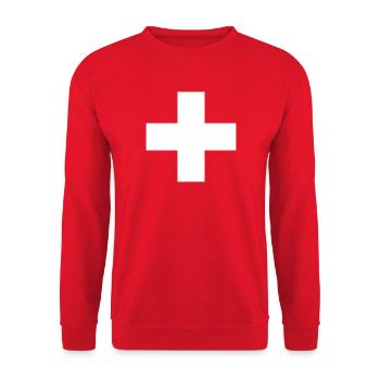 Weißes Kreuz – minimalistisches Symbol Design - Unisex Pullover - Rot - Vorne - Alina (178cm) & Michal (187cm)