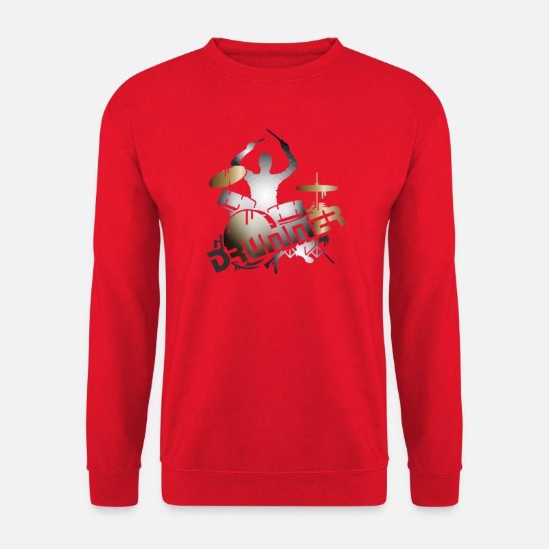 Schlagzeuger sitzt am Schlagzeug mit Typografie - Unisex Pullover - Rot